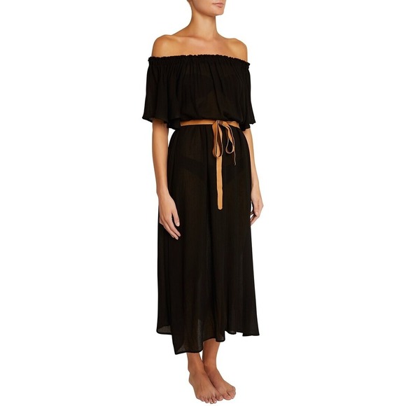 Eberjey Summer of Love Roma Dress Size Medium Black Off The Shoulder Midi Bamboo - Picture 1 of 8